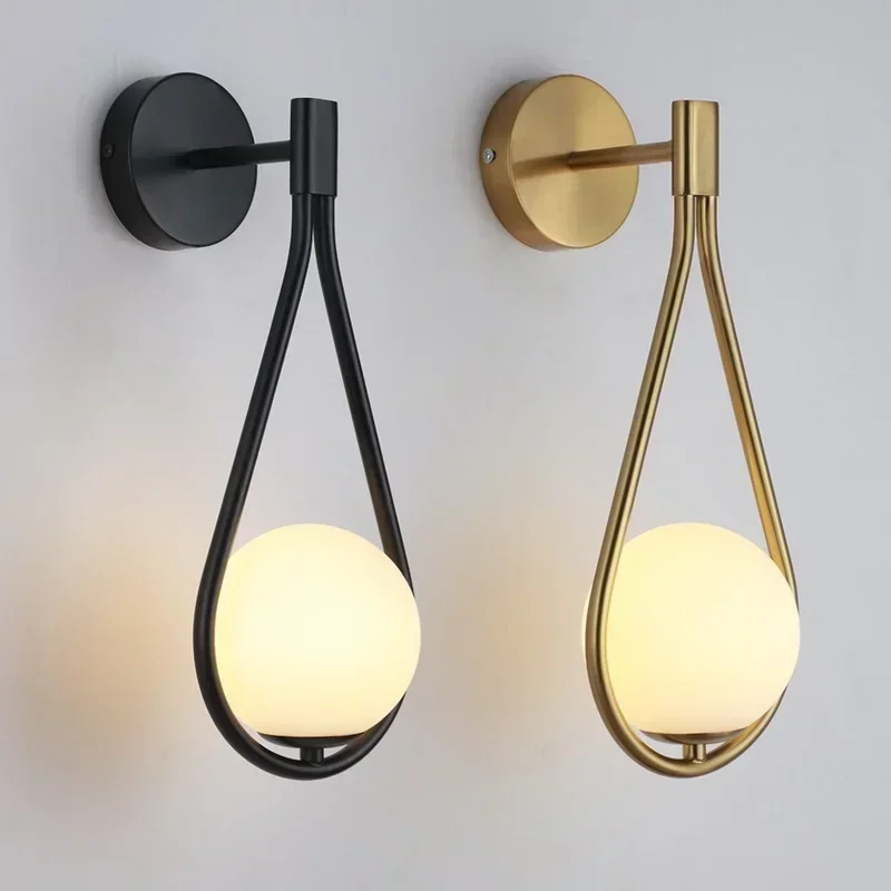 

Post-modern Simple Glass Living Room Corridor Balcony Creative Staircase Bedroom Bedside Light Fixtures Nordic LED Wall Lamp