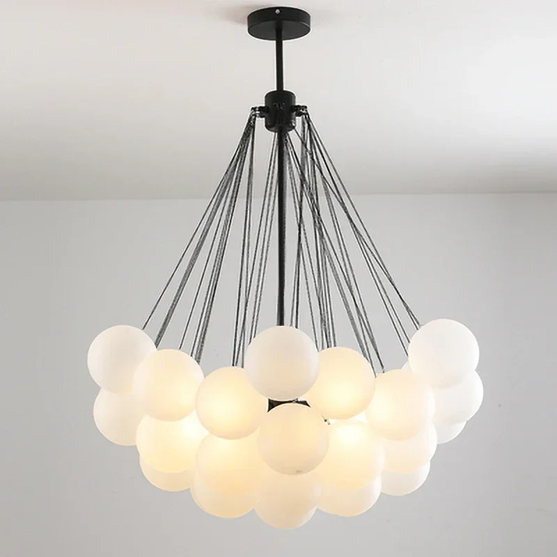 nordic fosco bola de vidro preto suspensao haste lustre para sala jantar moveis interiores luzes decorativas 01