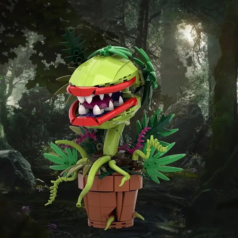 

Fun Carnivorous Plant Building Blocks with Green Leaves & Red Tongue Design Perfect Gift for Gamers Birthdays Christmas & Easter