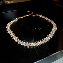 Fashion Gold Silver Color Rhinestone Choker Necklaces for Women Geometric Crystal Necklaces Party Weddings Jewelry