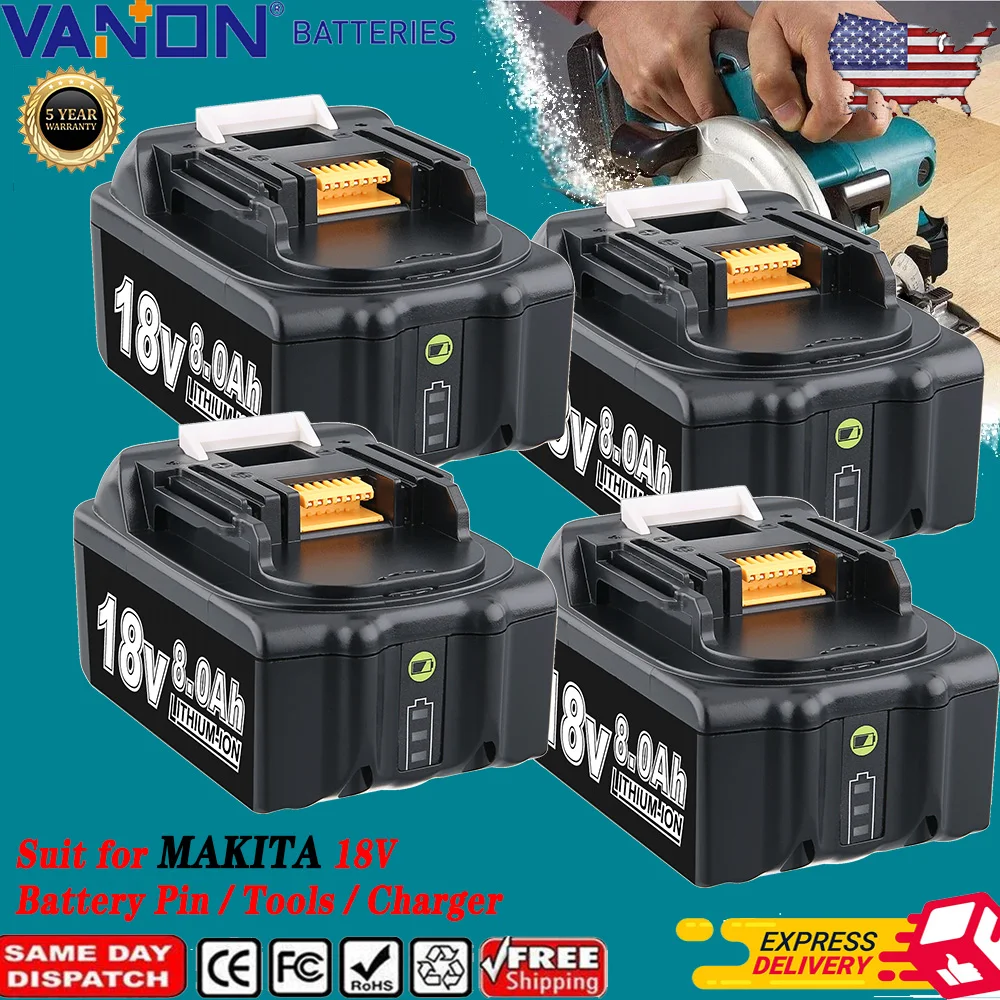 

VANON 1/2/4Pcs 8.0Ah BL1860B Li-on Replace for Makita 18V Battery Pin,Suit for Makita 18V BL1815 BL1850 BL1890 Power Tools
