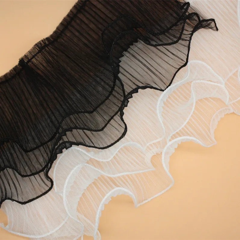 14cm 3-Layer Mesh Pleated Lace Ruffle Ancient Style Large Sleeves Collar Cuffs Decoration Ruffle Lace