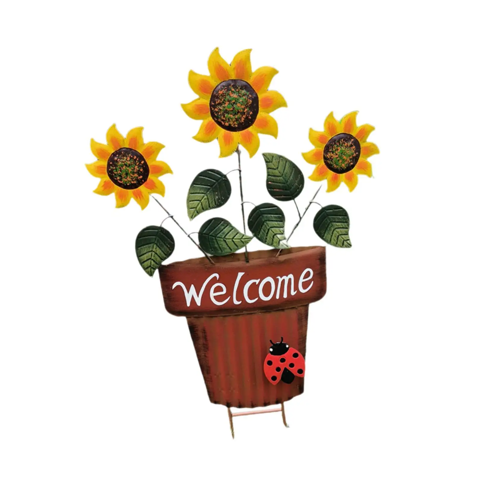 Flower Pot Garden Stake Outdoor Ornament 2D Iron Sign Yard Accessory Sturdy Unique Garden Pegs for Home Decoration