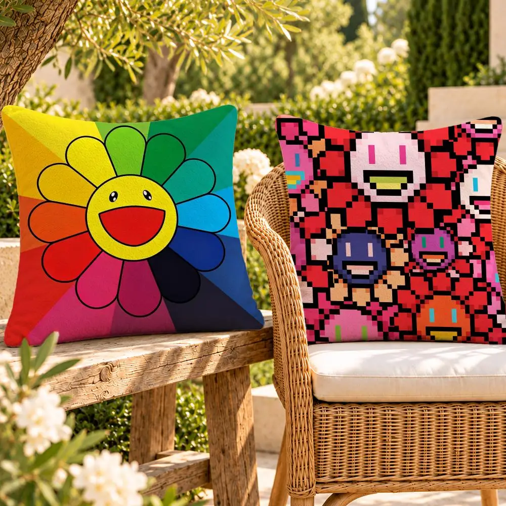 Art Colorful Pop Takashi Murakami Cushion Cover Soft Plush Throw Pillow Cover Washable Sofa Bed Patio Chair Home Decor