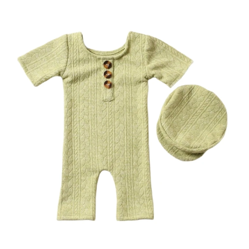 Newborn Photo Props Knitting Costume Hat Baby Half Sleeve Romper Jumpsuits Photo-Shooting Clothes Photostudio Props 2PCS