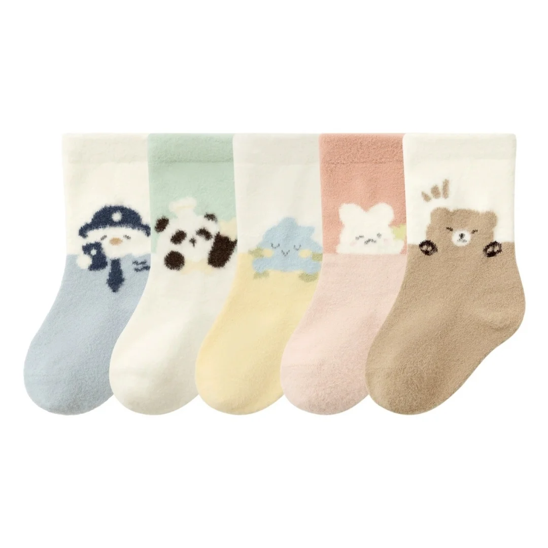 

5 Pairs Baby Socks Autumn Winter Fleece-Lined Thick Cartoon Children's Indoor Toddler Kids Socks Boys Girls Baby Socks 0-5Y