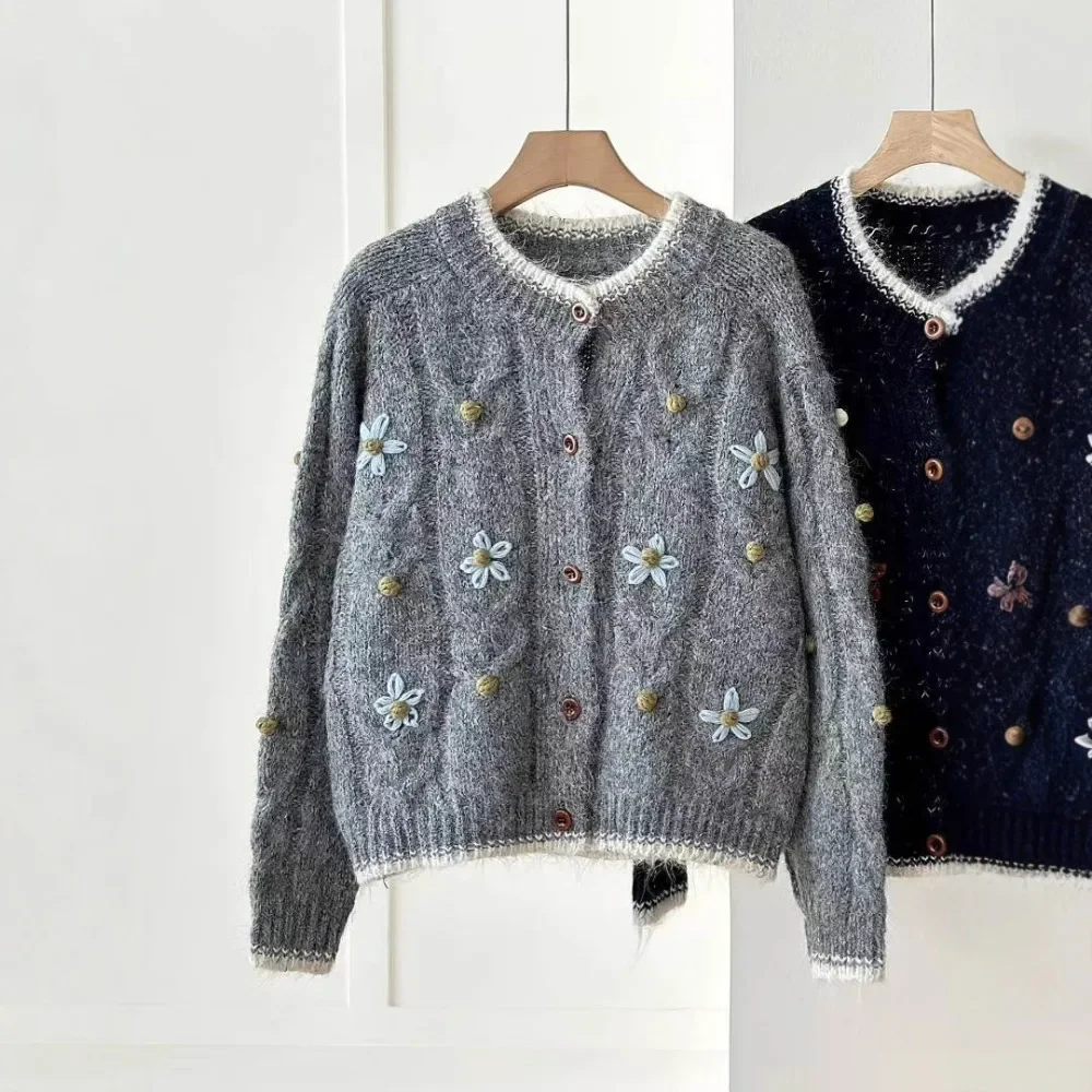 Cardigan coréen brodé de qualité supérieure, pull Simple en tricot ample assorti avec tout, imprimé doux, pour dame de bureau, tricoté minoritaire