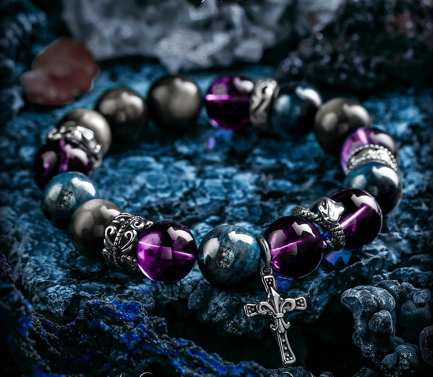 [Garden of Eden] Original Silver Obsidian Bracelet Men's Retro Amethyst Bracelet Beads