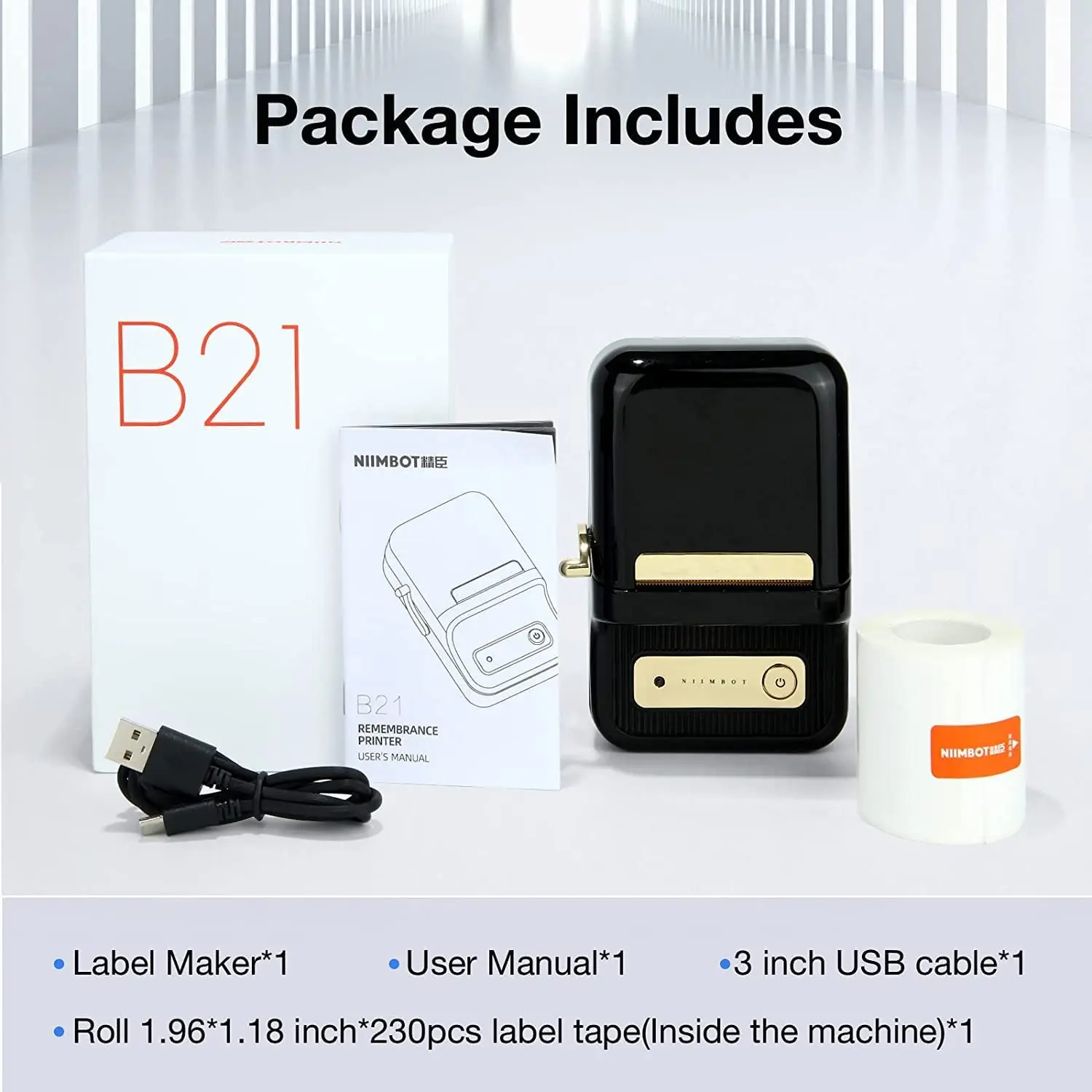 Niimbot B21 Black Label Printer Portable Handheld Thermal Printer Mini Barcode QR Code Sticker Paper Color Rolls Maker Cable