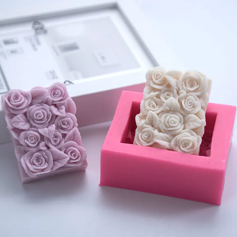 Rectangle Rose Silicone Soap Mold DIY Flowers Soap Making Handmade Cake Chocolate Candle Mold Gifts Craft Supplies Home Decor