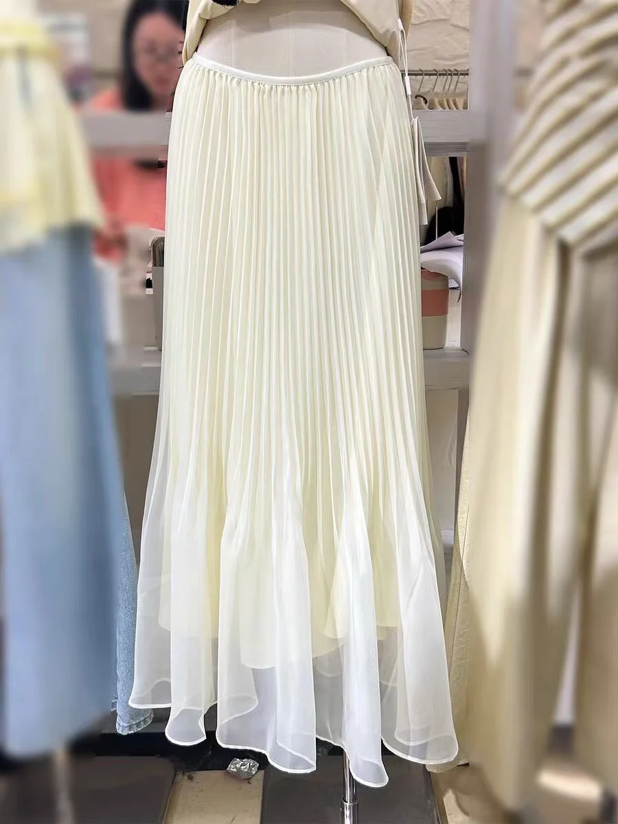 

Плиссированная юбка-рыбий хвост абрикосового цвета с эффектом похудения, в романтическом сказочном стиле, с завышенной талией, из полиэстера, свободного кроя