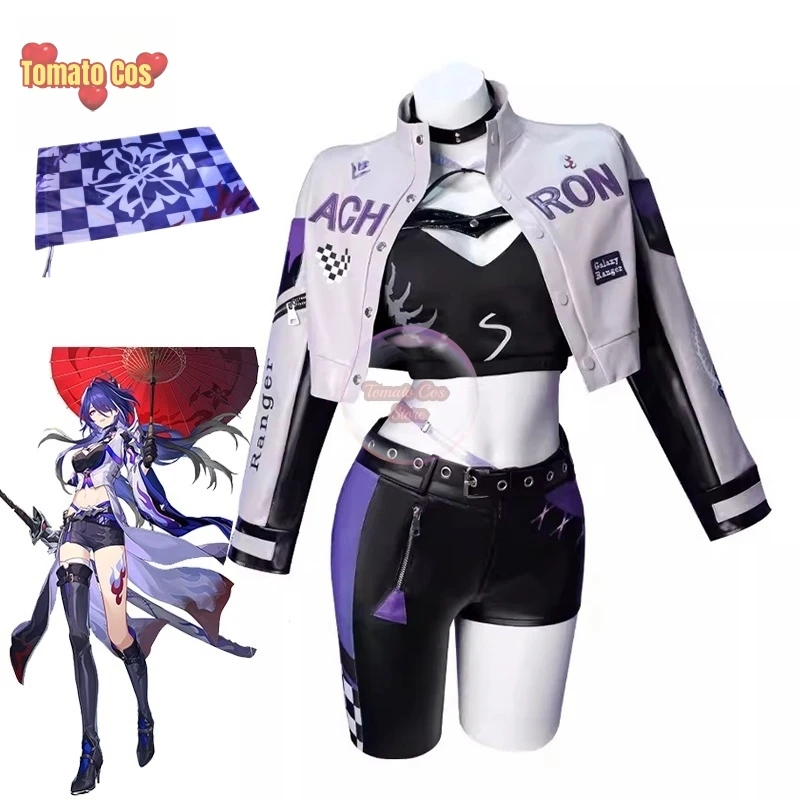 Original Honkai Star Rail Acheron Cosplay Costume Galaxy Rangers Acheron Racing Suit Halloween Women Outfit with Flag