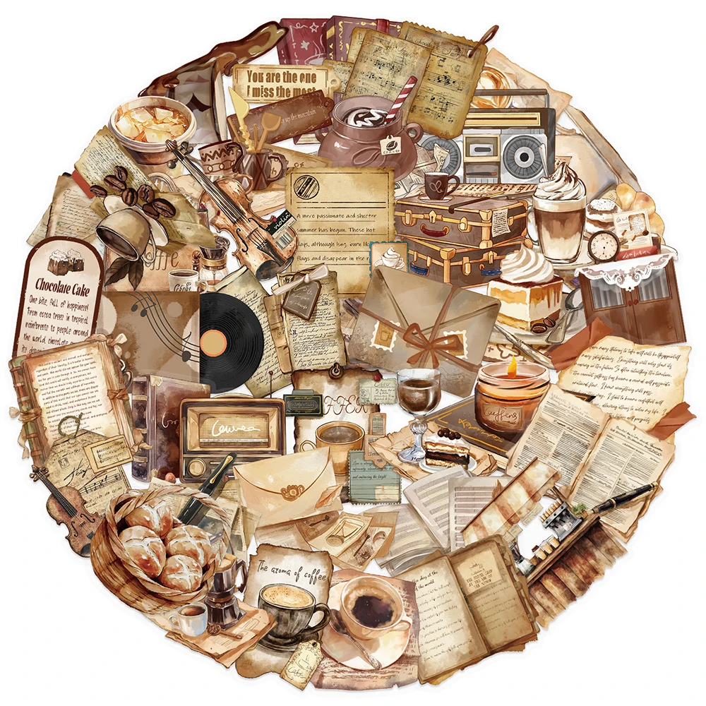 10/30/50pcs Transparent Ins Retro Coffee Stickers Waterproof Transparent PET Ledger Material Decor Guitar Notebook Stationary image 2