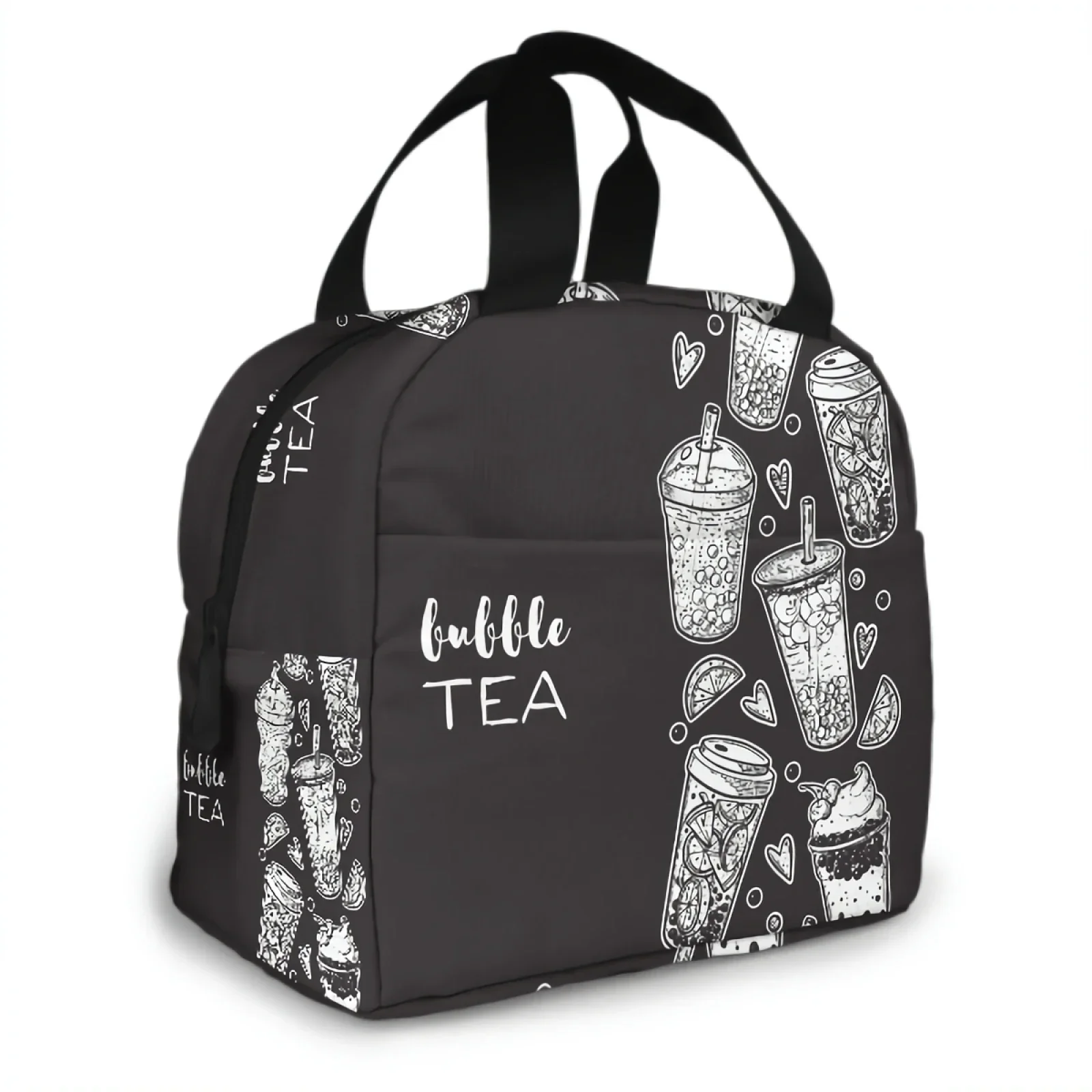 Bubble Tea Hand Drawn Cocktail Insulated Lunch Bag lunch box containers for Women Men Shopping Office School Picnic