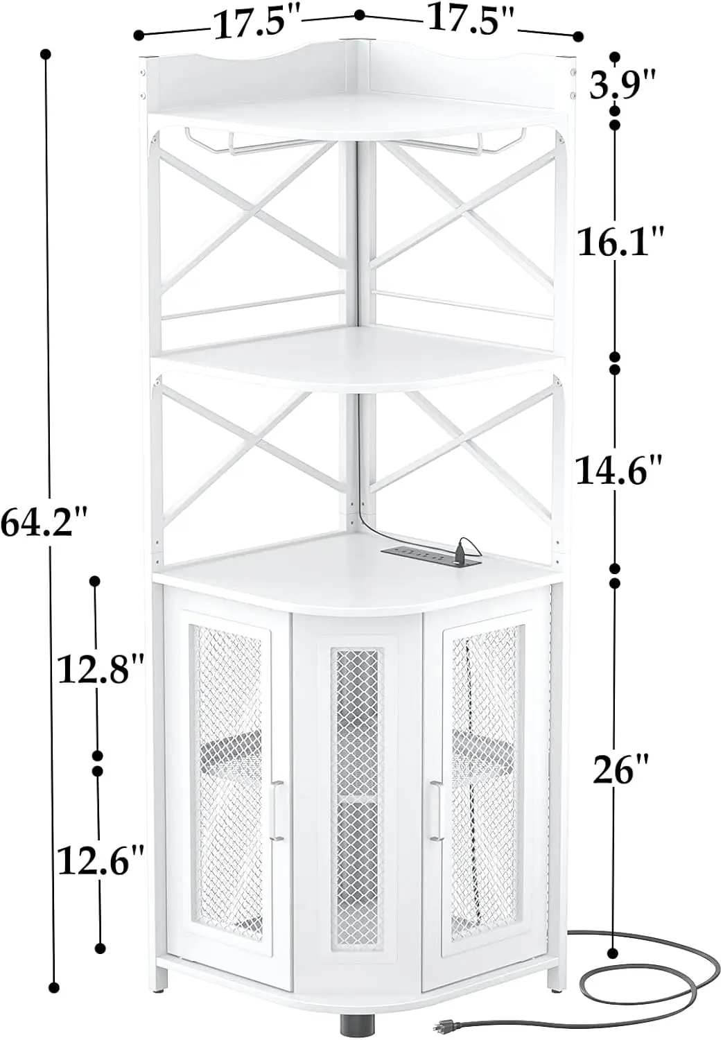 Power Outlet, Industrial Wine Cabinet with LED Strip and Glass Holder, 5-Tiers Liquor Cabinet