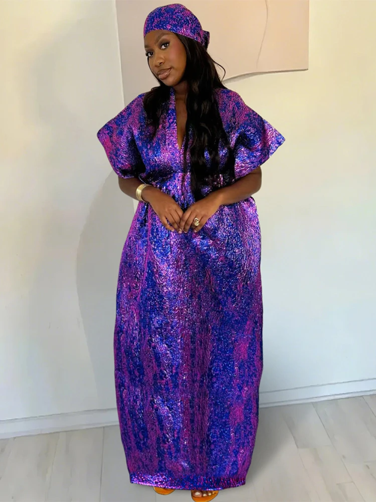 

Loose Fit Shiny African Women's Dress 2026 Cross-Border Heddle Tapestry Fabric Large Size Long Skirt Ethnic Style Gown