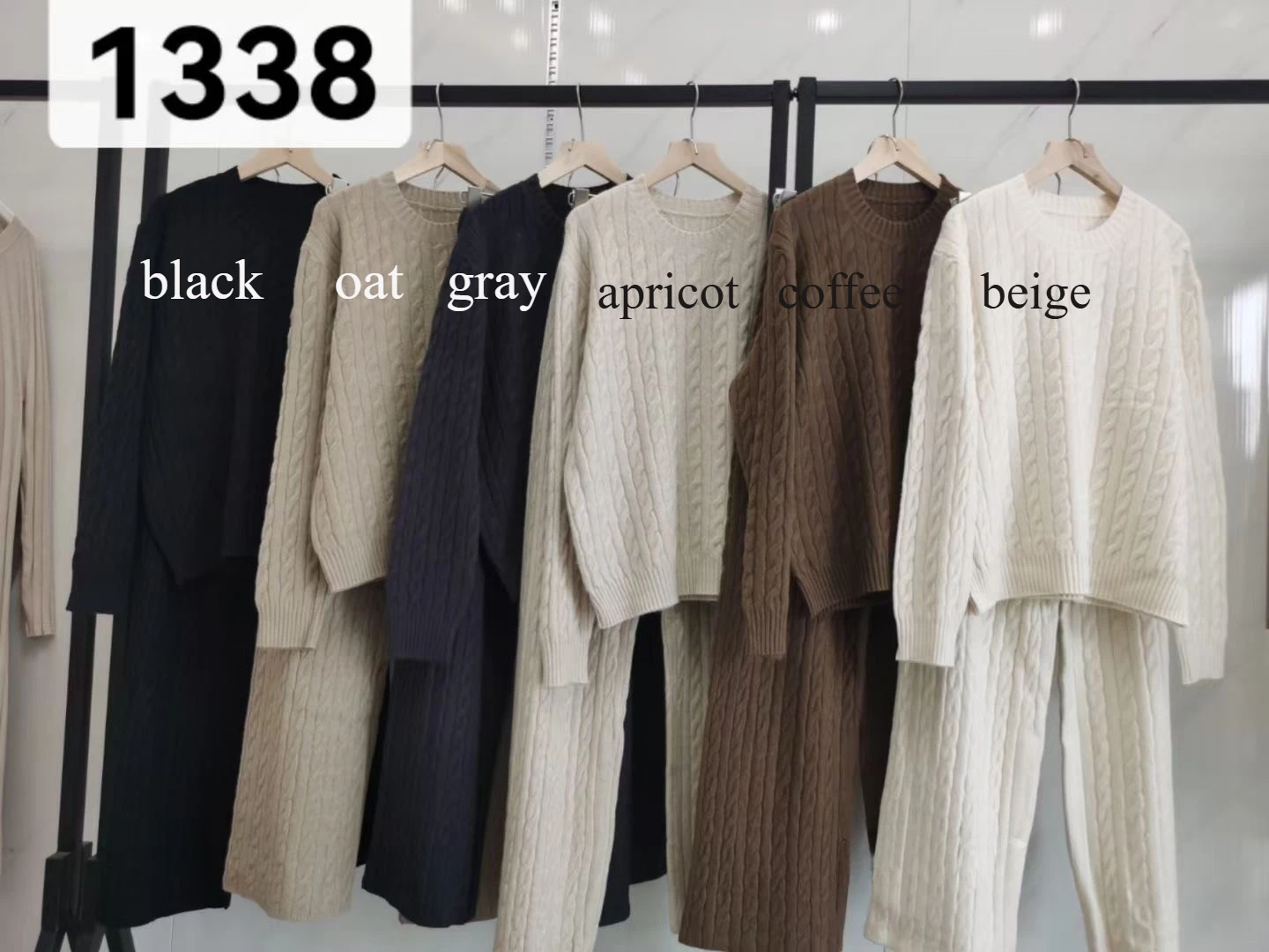 Knitted Sweater Wide-leg Pants Sets Women Autumn Winter Warm O Neck Casual Pullover Braided Twist Strecth Womens Two Peice Sets