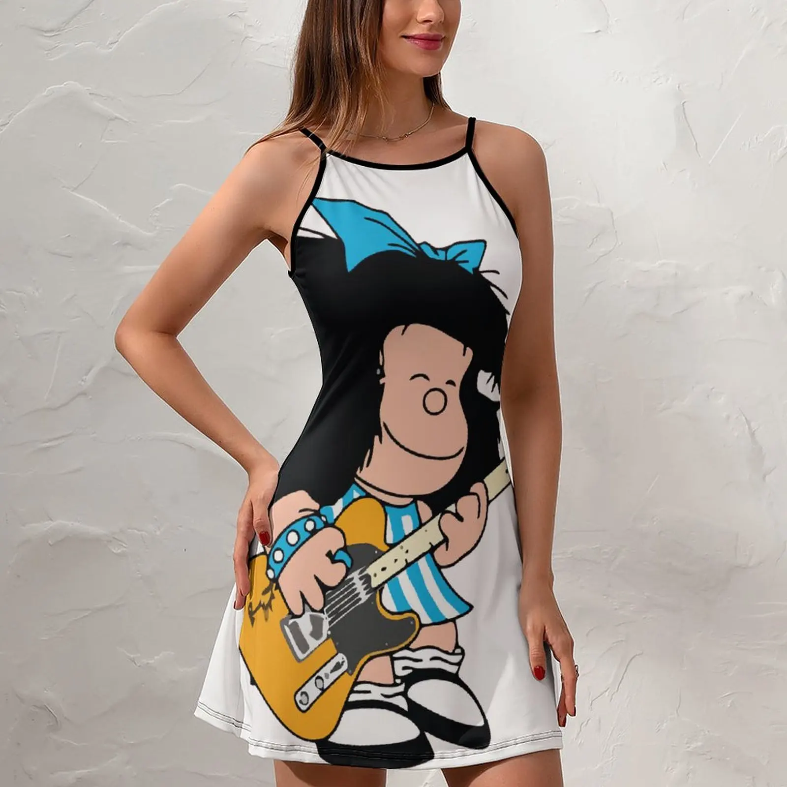 Exotic  Woman's Dress Dresses Mafalda Quino Playing Guitar Music for  Women's Sling Dress Top Quality  Clubs Humor Graphic