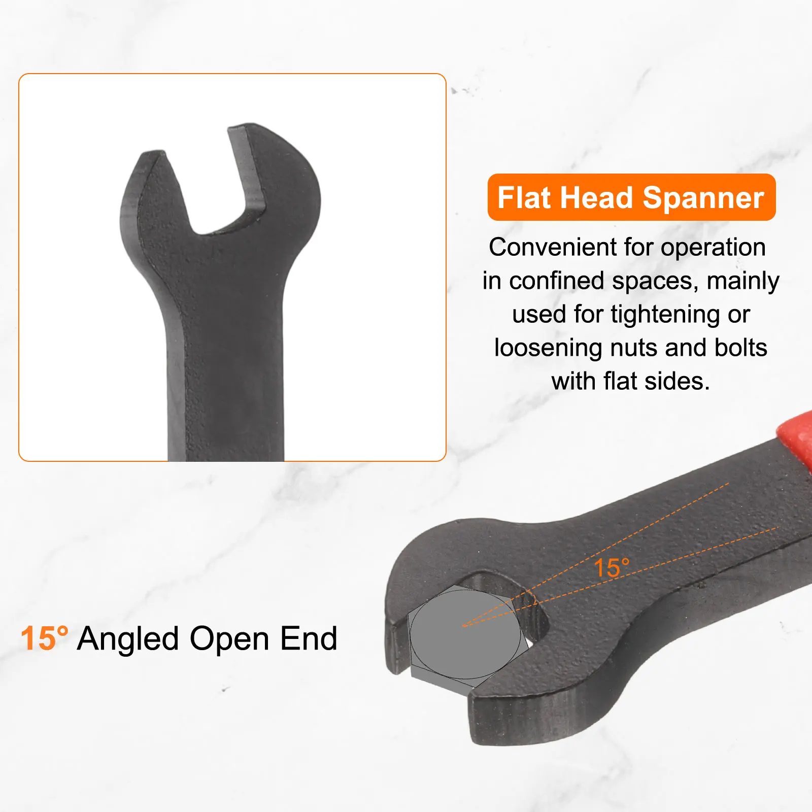 For Auto Repair Furniture Assembly 60mm-85mm Metric Single Open End Wrench 15 Degree Offset Angle U-Shaped Open Ended Spanner