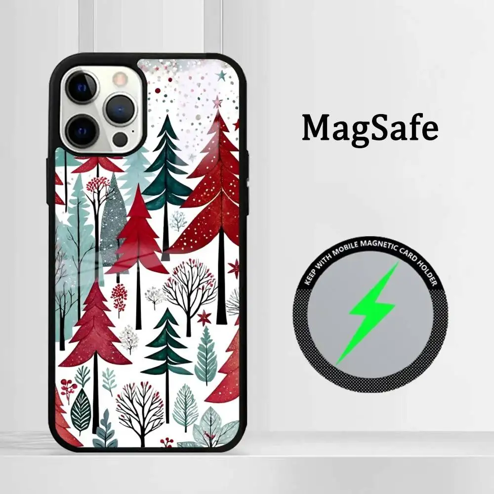 

Christmas Forest Phone Case Magnetic Glass Phone Case For Iphone 16 15 14 12 11 13 Pro Max Mini Puls Cover