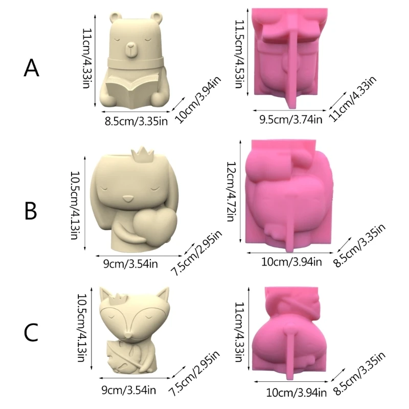 Beer Konijn Gips Siliconen Mal Diy Vetplanten Beton Bloempot Vaas Gips Cement Klei Mal Kaarshouder Schimmel
