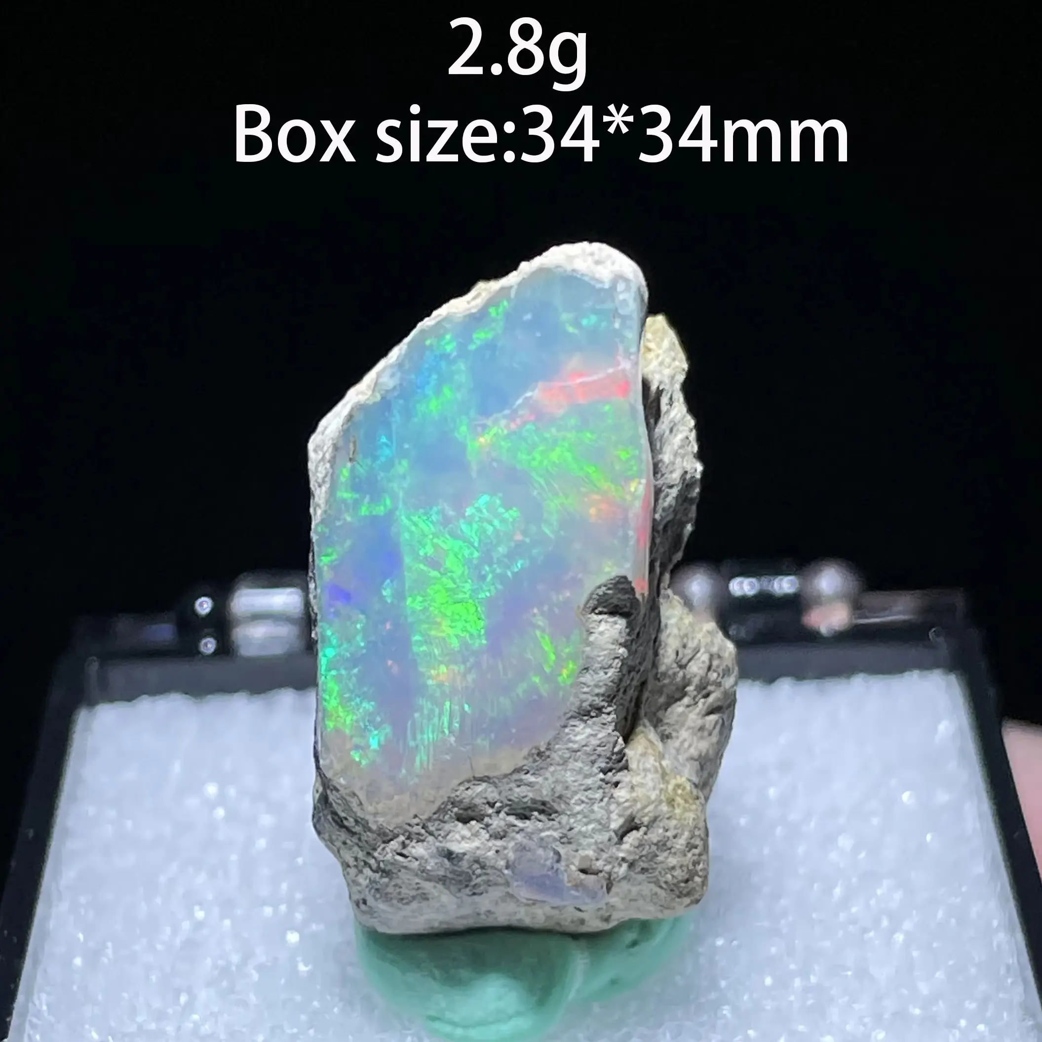 Natural Colorful Ethiopia Opal (No Need Water) Gem Mineral Specimen Box Size:34X34mm (Need Lighting) Small Cracks view 3