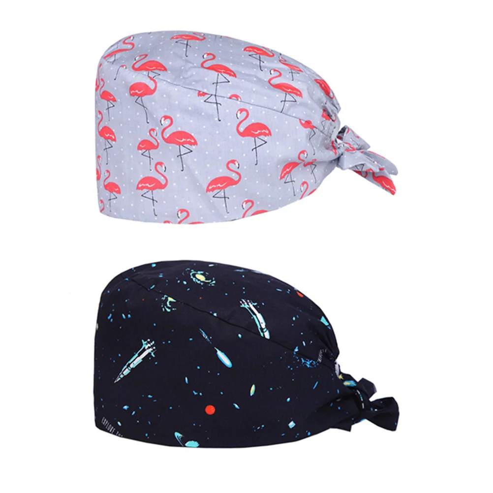 Adjustable Women's Operating Room Doctor Cap Chemo Caps Printed Working Dust-proof