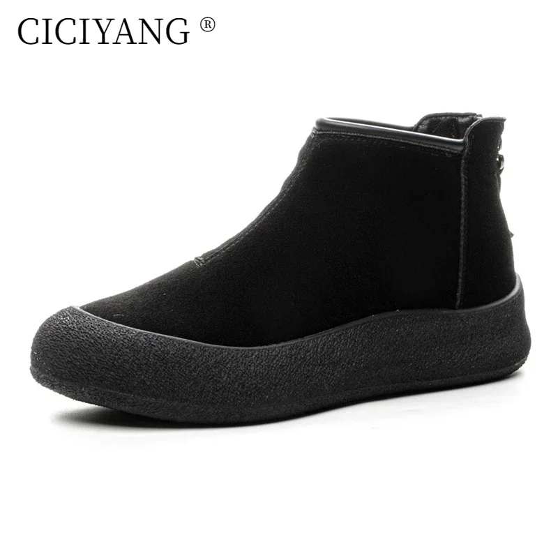 CICIYANG Snow Boots Women 2025 New Women Winter Shoes Non-slip Flat Large Size 42 43 Fluffy Warm Women Ankle Boots Cow Suede