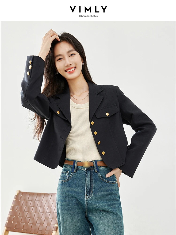 Vimly Women Cropped Blazer 2024 Spring Clothes Notched Single Breasted Short Tailored Coat Business Office Suit Jacket M5160