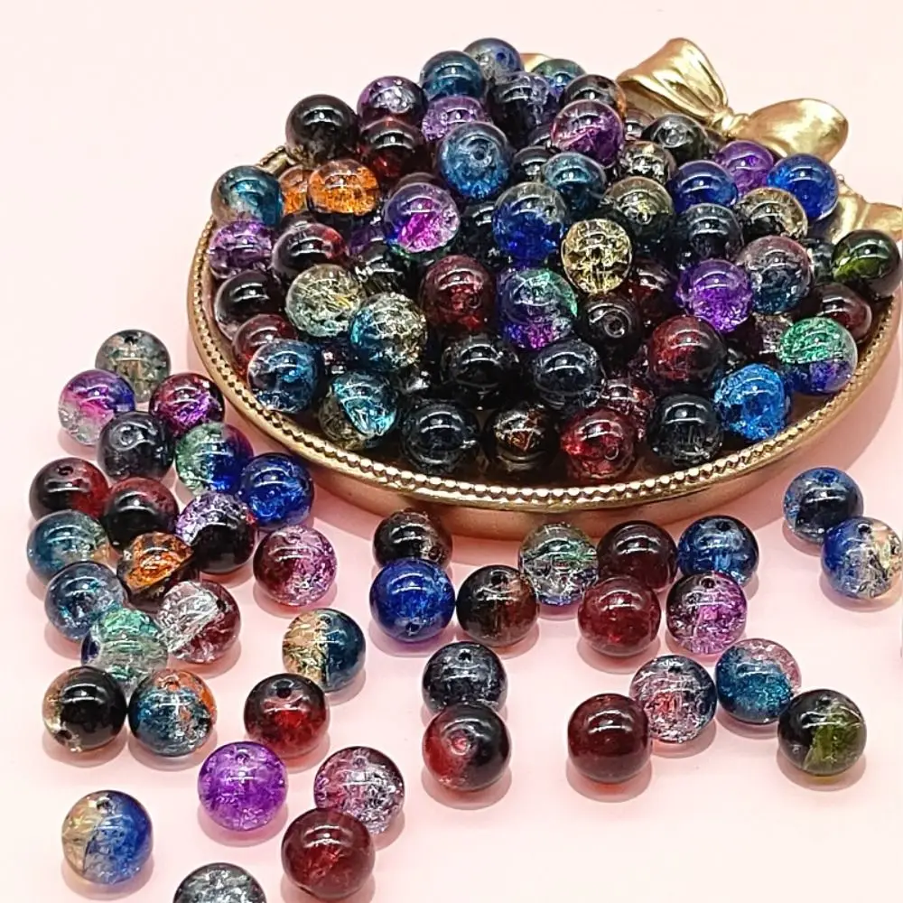 200pcs 8/10mm Colorful Glass Beads Crystal Texture DIY Ice Cracks Glass Beads Starry Sky Arts Crafts DIY Handmade Accessories