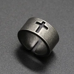 Simple Vintage Steel Color Stainless Steel Cross Ring Punk Christian Ring For Men Fashion Jewelry Best Gift For Friend Wholesale