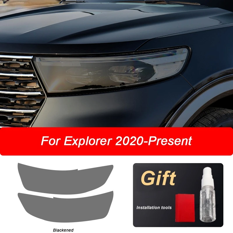 

2 Pcs Car Headlight Protective Film Front Light Transparent Smoked Black TPU Sticker For Ford Explorer 2020-On U625 Accessories