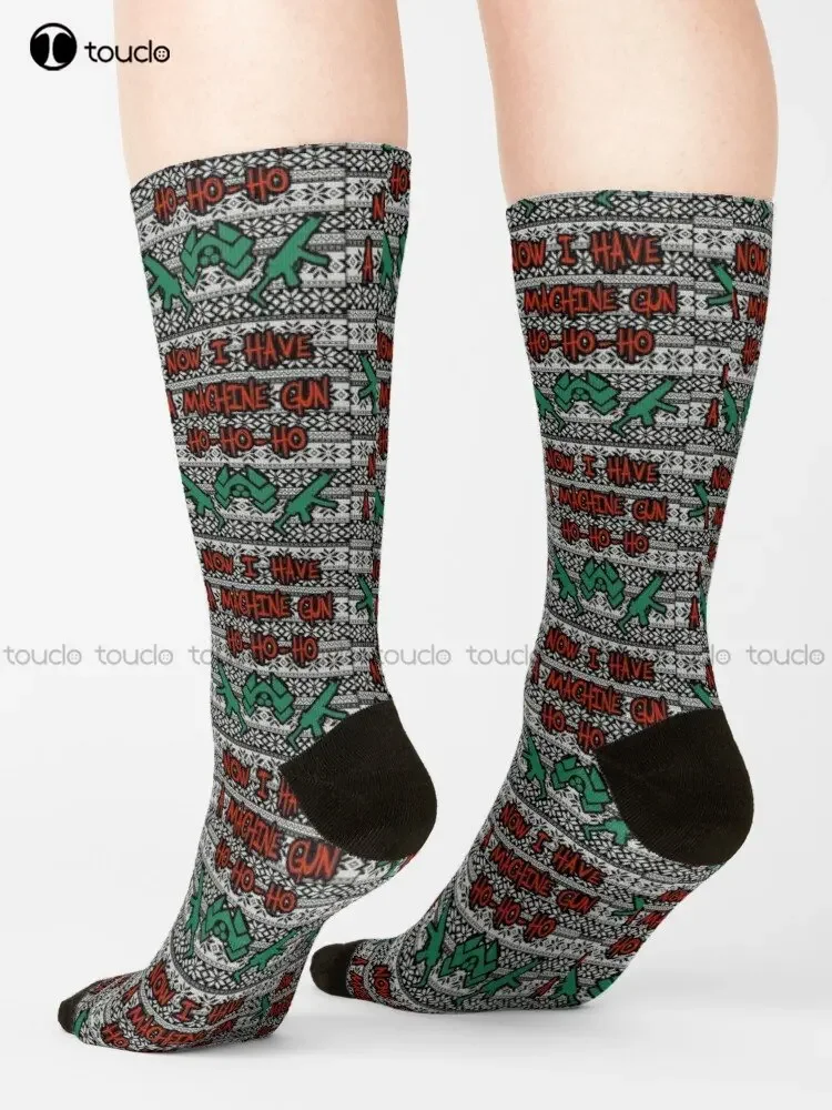Now I Have A Machine Gun Ho Ho Ho Ugly Christmas Sweater Die Hard Yippie Ki Yay Socks Ankle Socks Men Custom Gift Streetwear