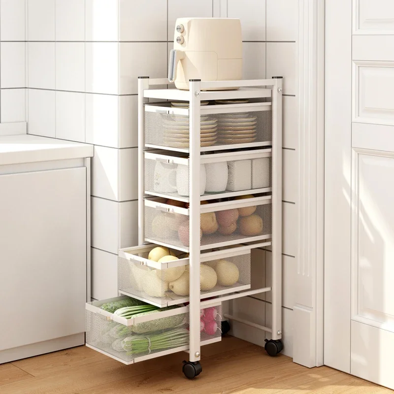 Drawer crack rack, kitchen rack, floor-to-ceiling multi-layer wall corner gap, vegetable basket, fruit and vegetable snack