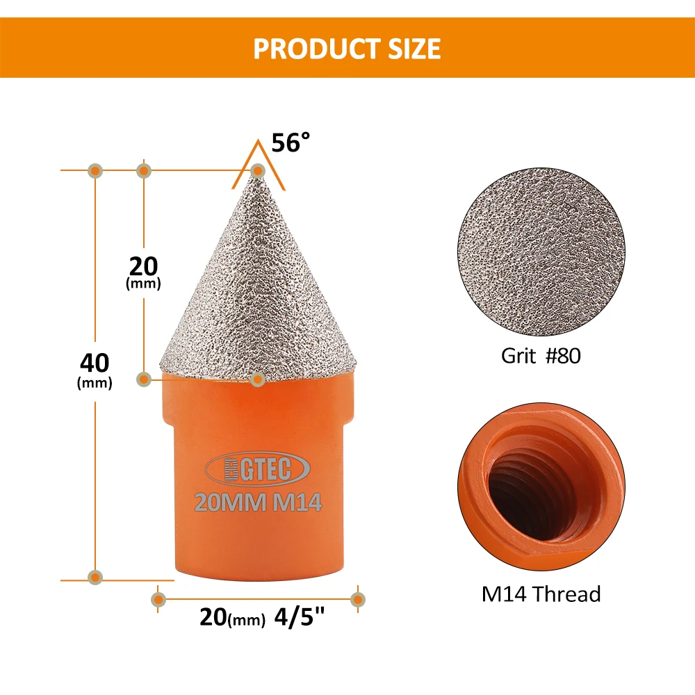 BGTEC 1pc M14 20mm frese diamantate rettifica granito marmo piastrelle porcellana quarzo lucidatura foro sega punte smussate diamantate