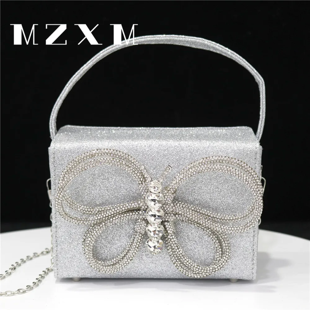 

Silk Face Rhinestone Crystal Butterfly Decorative Design For Evening Wear Bags Luxury Women's Party Rhinestone Wedding Handbag