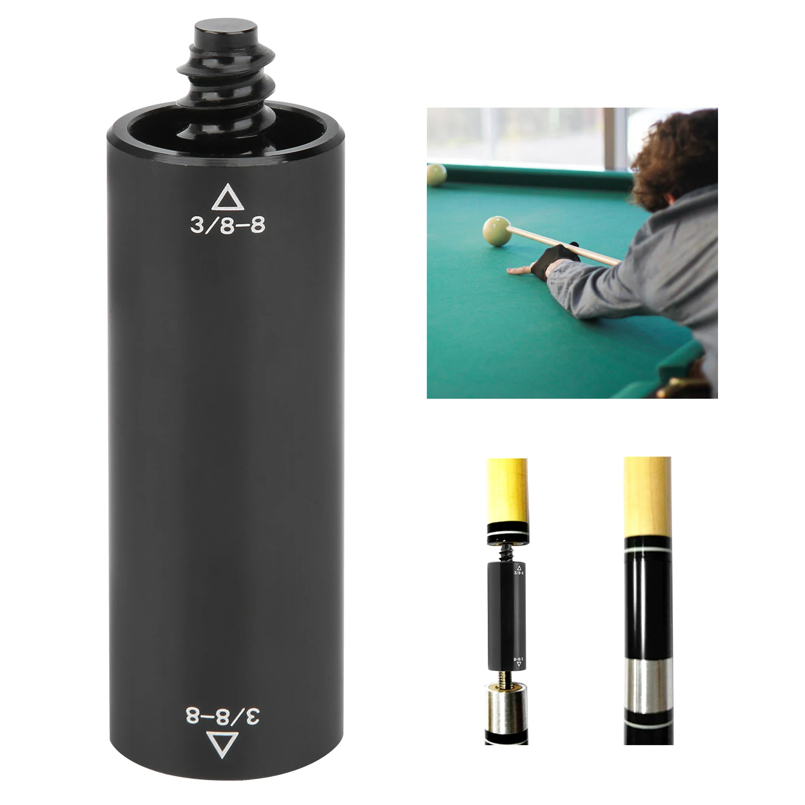 Pool-Verlängerungs-Queue, 2 Unzen, Billard-Mittelschaft, Aluminium-Verlängerungsadapter für Sportbedarf, 3/8-8 Zähne, Billard-Teleskop-Queue