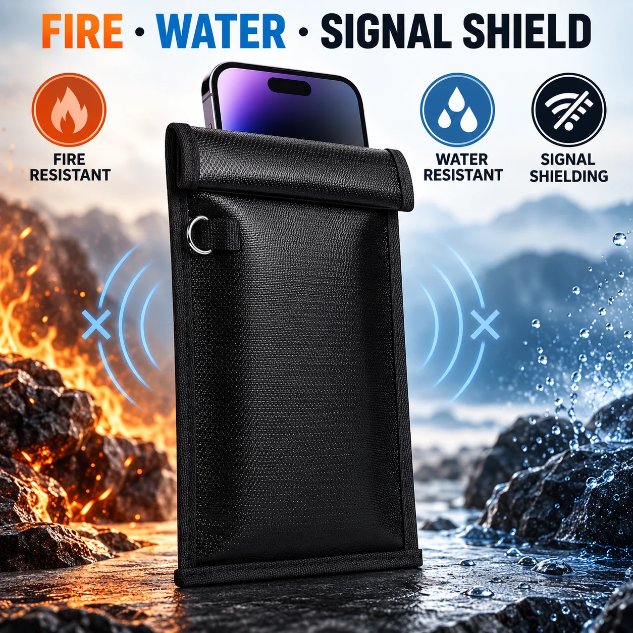 Faraday Signal Blocking Bag Set 4 Sizes Fireproof Waterproof RFID Shielding Pouch for Cell Phone Car Key Tablet Documents