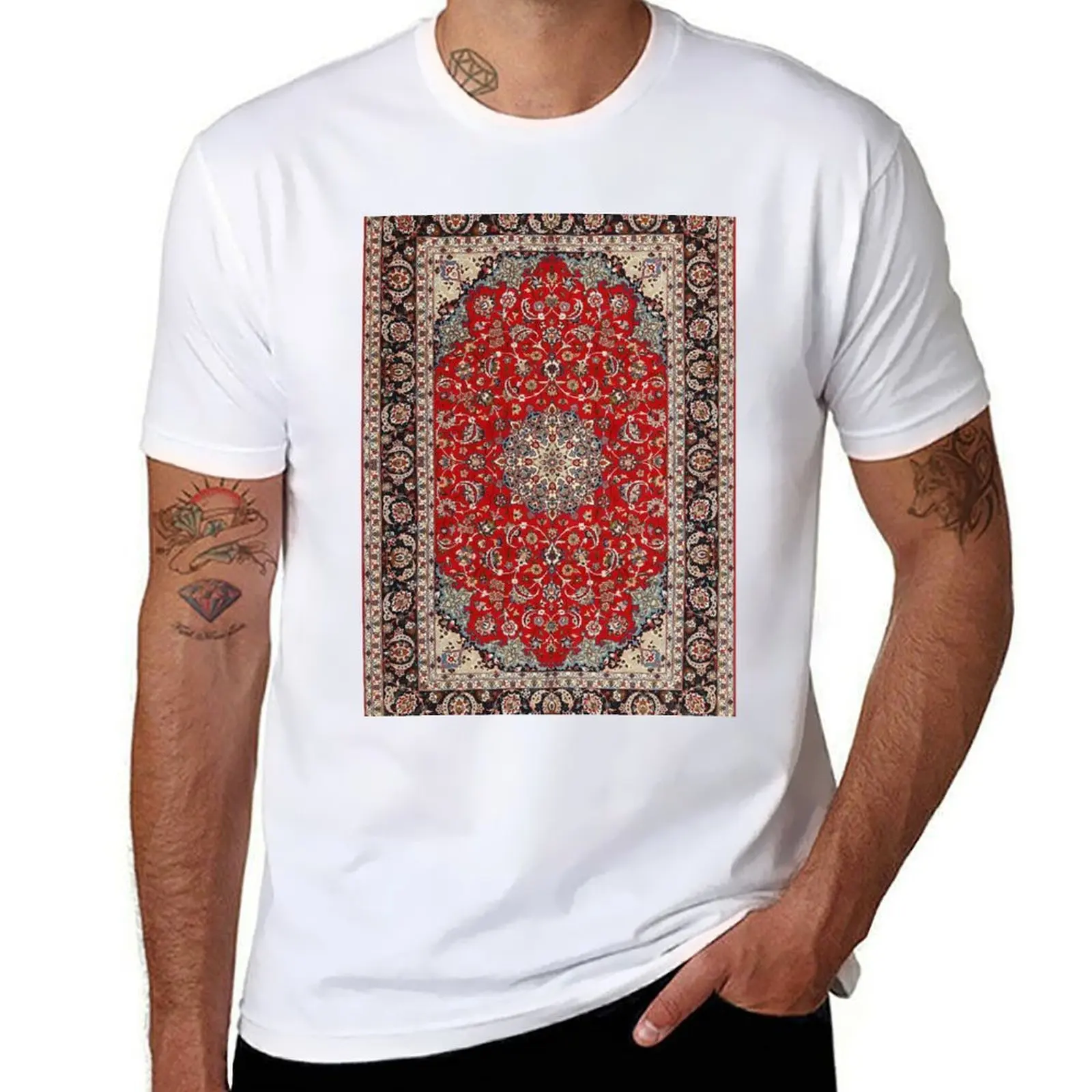 

Fine Silk & Wool Isfahan Persian Rug Print T-Shirt t shirt men 100% cotton luxury brand t shirts for man cotton T-Shirt
