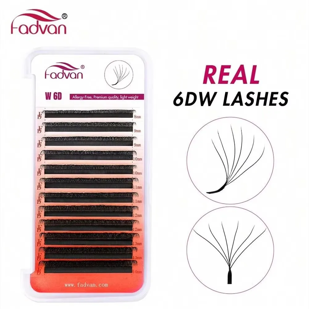 FADVAN Weave 6D W-Form D gebogene Wimpernverlängerung, weich, natürlich, professionelle Wimpern, Volumen, vorgefertigte Fächer, falsche Wimpern