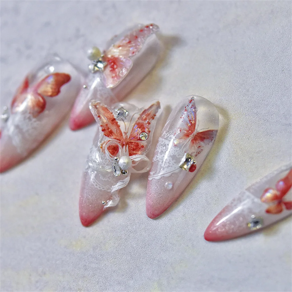 5D Brilhante Shell Aurora Borboleta Prego Adesivos, Red Nail Art Decoração Decalques, DIY Manicure Slider Folha, Alta Qualidade, Kawaii, 1Pc