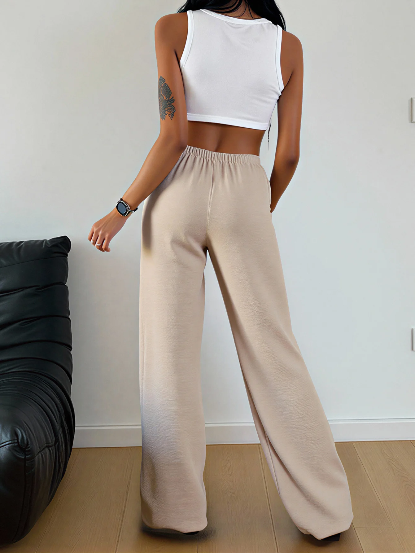 Printemps et été taille basse élastique pur coton lin brodé décontracté maison tous les jours pantalons longs polyvalents, vacances décontractées au quotidien, style bohème style polyvalent.