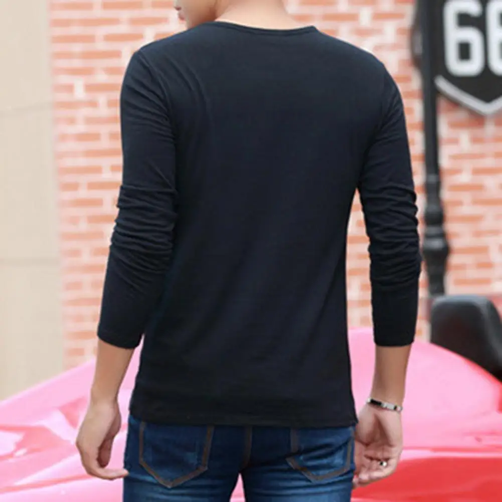 Base Layer Top Men\'s Long Sleeve Round Neck T-shirt Solid Color Top for Fall Spring Soft Breathable Mid Length Pullover