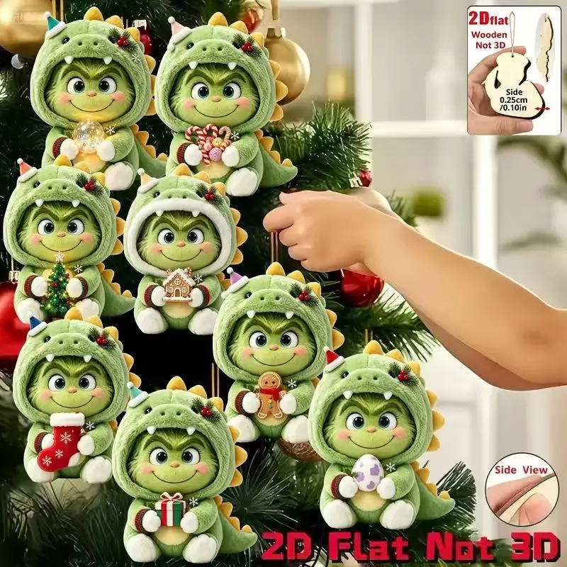 36 piezas de adornos navideños de madera, con diseños de dinosaurios y el personaje de Grinch, para colgar en el árbol de Navidad y decorar fiestas y el hogar.