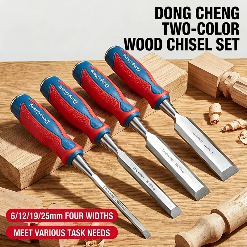 6-25mm Wood Chisel, CR-V Alloy Steel, Knockable End, Rubberized Soft Grip Handle, Heavy Duty for Woodworking,Carpentry,Hand Tool