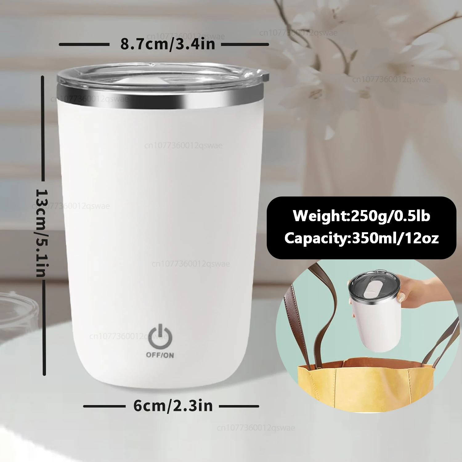 كوب قهوة أوتوماتيكي قابل لإعادة الشحن، كوب مغناطيسي من الفولاذ المقاوم للصدأ مع غطاء، كوب خلط ذاتي للقهوة الكهربائية #6