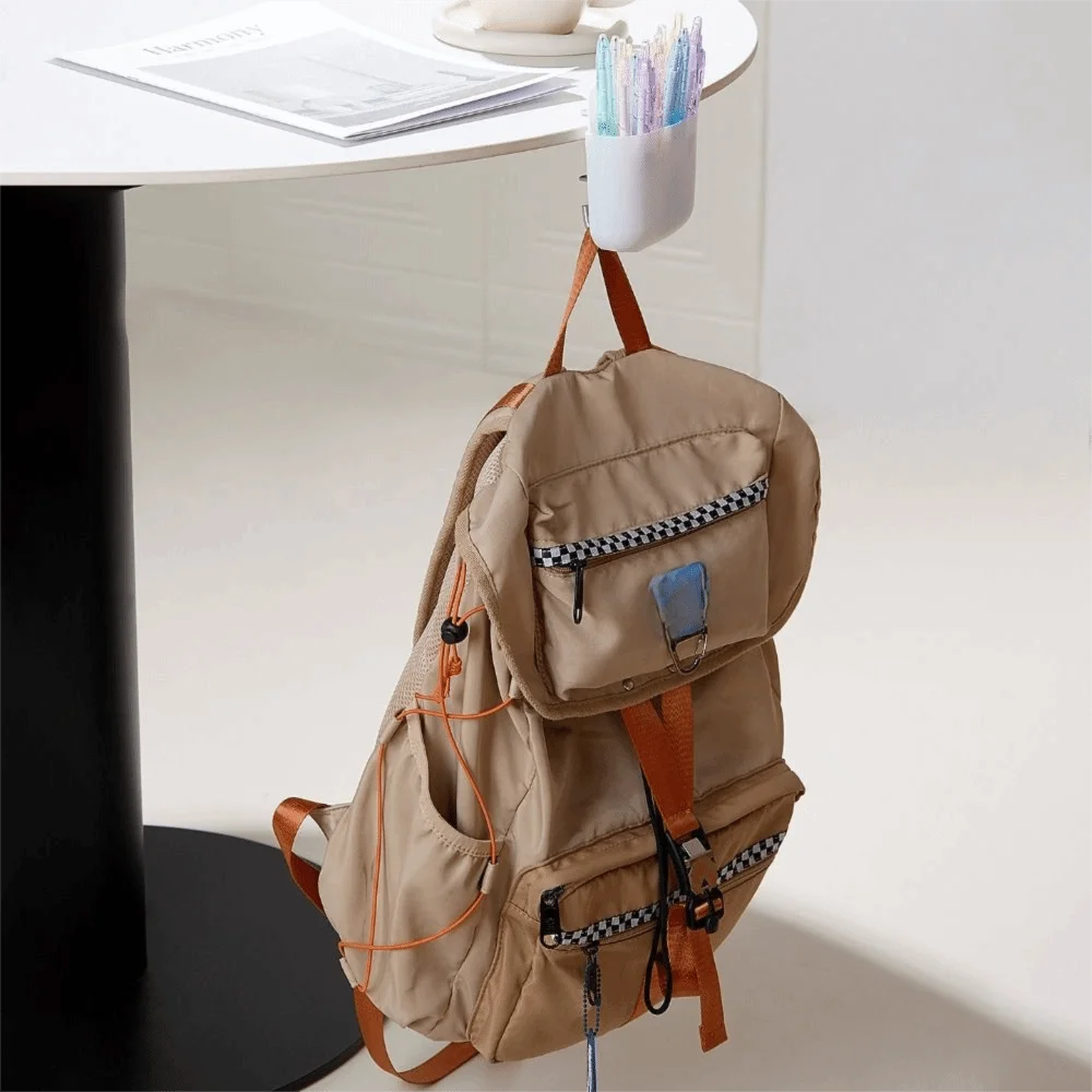 

New Adjustable Desk Side Bag Hook With Pen Holder Plastic Desktop Load Bearing Hook Desktop Storage Box