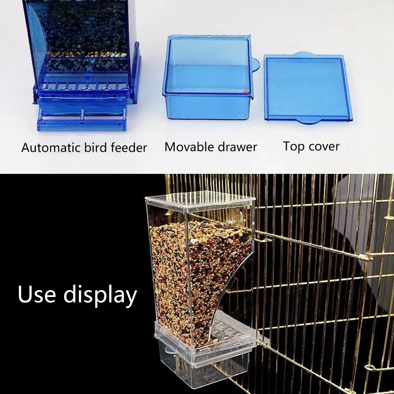 Hanging Bird Feeders Automatic Dispenser for Parrot Acrylic Clear Container with Perch for Budgie Cockatiel Conure