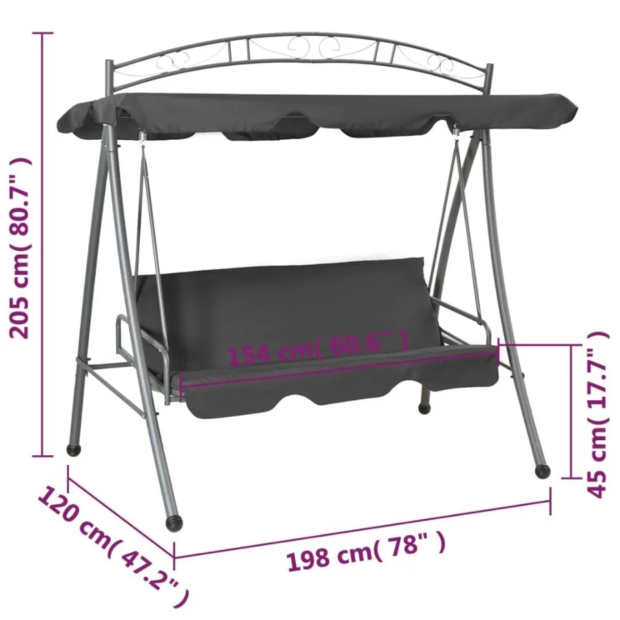 Outdoor Convertible Swing Bench with Canopy Anthracite 78x47.2x80.7 Steel