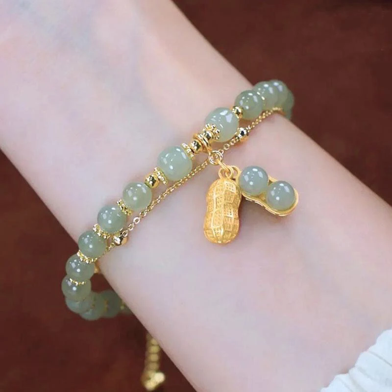 Fashion Girlfriend Peanut Double-layer Bracelet Female Harajuku Imitation Hetian Jade Temperament Bracelet Jewelry Bracelet Gift